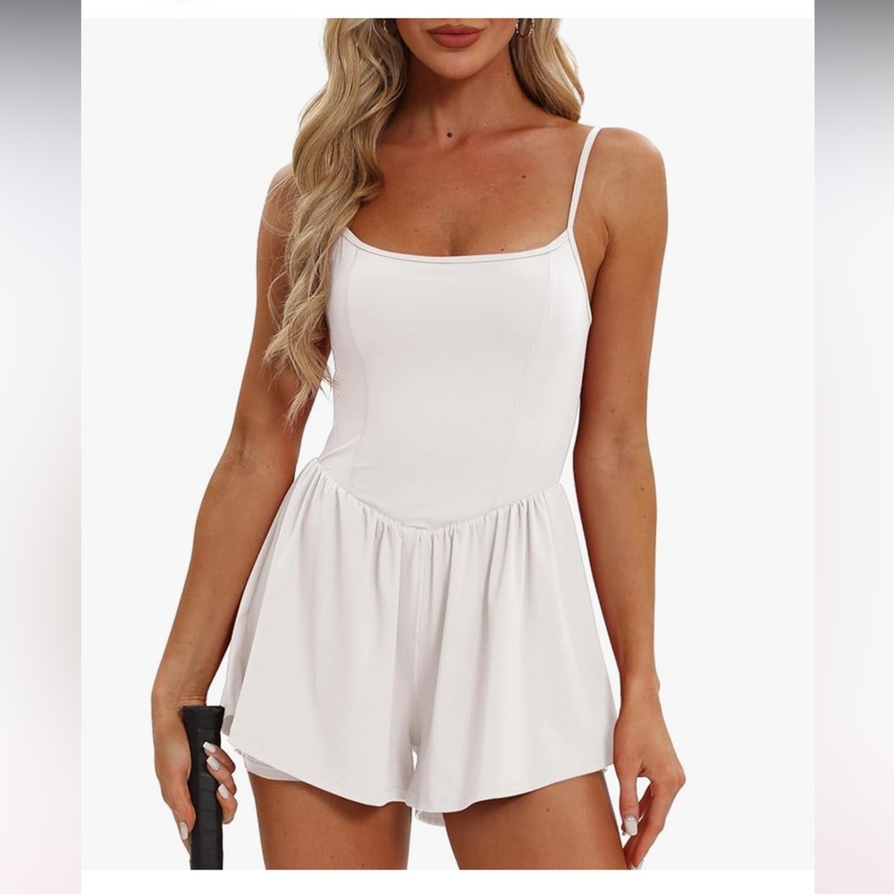 Beaully  Athletic Active Rompers Spaghetti Strap Double Lined Shorts Jumpsuit